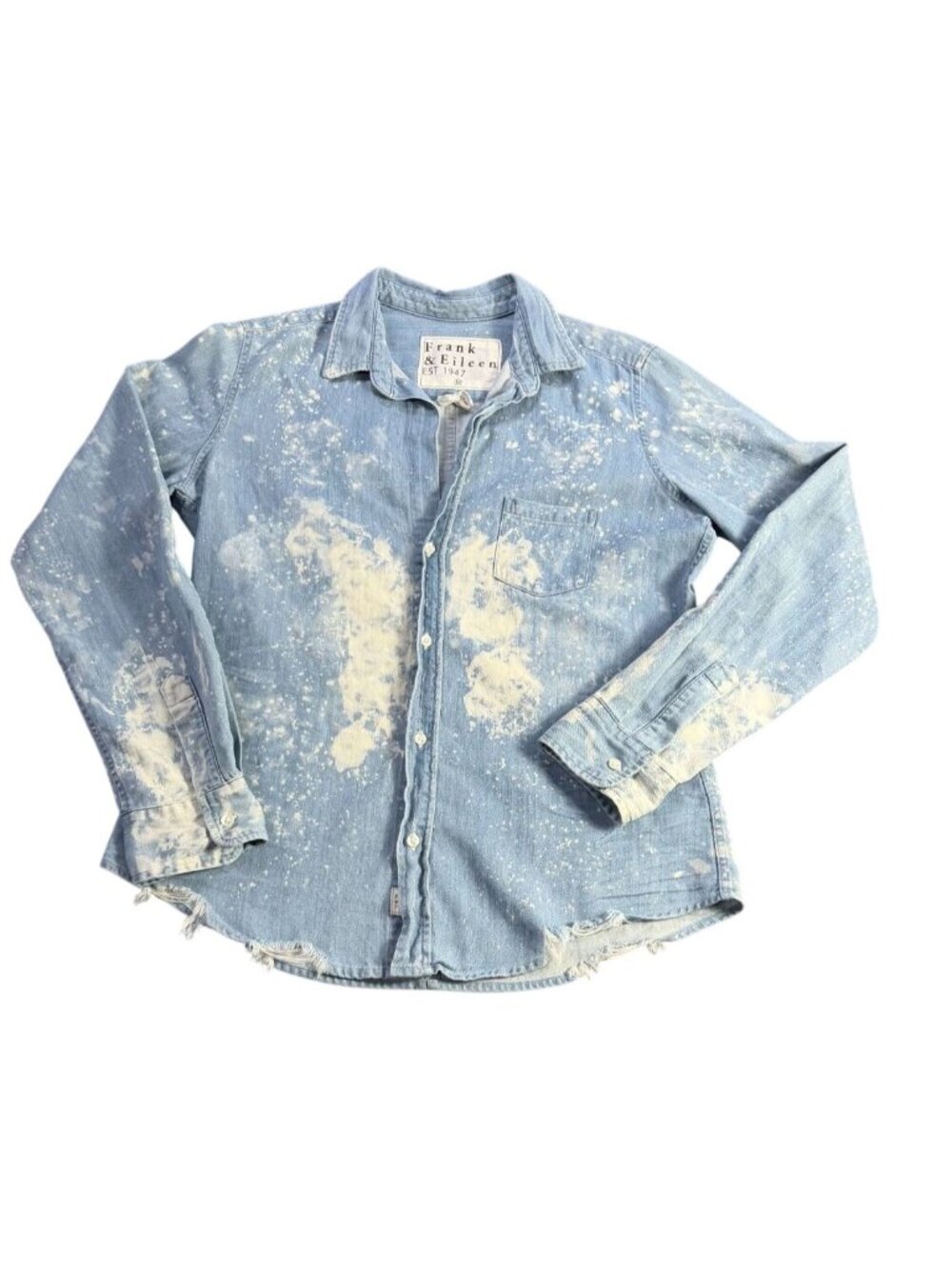 Frank & Eileen Barry Distressed Bleach Spatter Denim Shirt Medium 100% Cotton